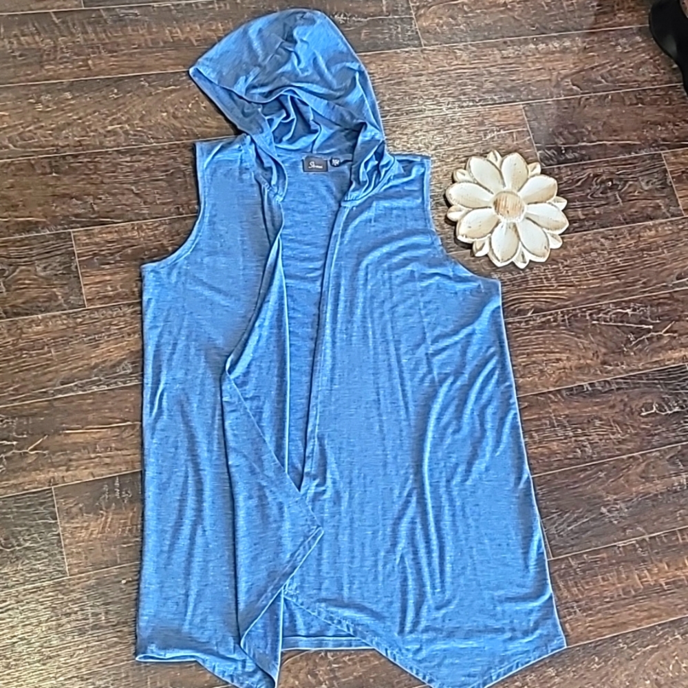 GUC, Strazzi Heather Blue Hooded Sleeveless Cardigan size Lg